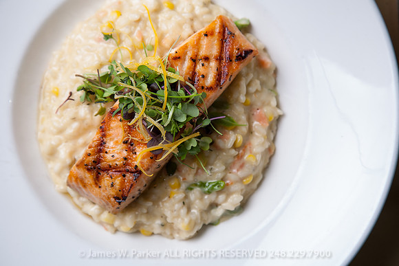 Salmnon and Risotto with fresh watercress