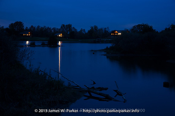 The Cabins and Clubhouse at Dusk