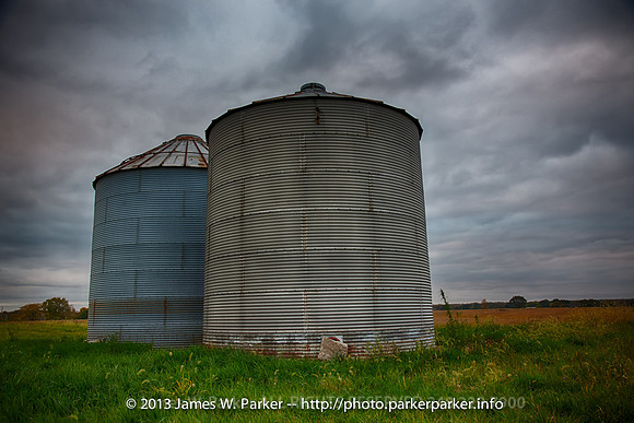 Grain Bins on a Cloudy Day